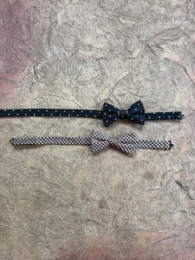Set of Two Men's Bow Ties - Black Polka Dot & Navy/Brown Gingham